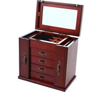 5 tiroirs Boîte à bijoux en bois Armoire de rangement Tiroirs de rangement Organisateur avec miroir Marron