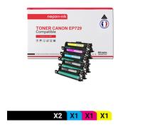 5 Toner pour CANON EP729 (CE310) (x2) + EP729 (CE311) + EP729 (CE313) + EP729 (CE312) Black x2 + Cyan + Magenta + Jaune BK:1200 CMY:1000 Pages avec Canon Lasersot LBP-7000 Series Canon i-SENSYS LBP-70