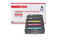 5 Toner pour HP CC530A (x2) + CC531A 304A + CC533A 304A + CC532A Black x2 + Cyan + Magenta + Jaune BK:3500 CMY:2000 Pages avec P LaserJet Pro 300 Color M351a P LaserJet Pro 300 Color MFP M375nw P Lase