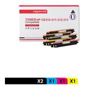 5 Toner pour HP CE310A 126A (x2) + CE311A 126A + CE313A 126A + CE312A 126A Black x2 + Cyan + Magenta + Jaune BK:1200 CMY:1000 Pages avec P LaserJet Pro 100 Color MFP M175A P LaserJet Pro 100 Color MFP