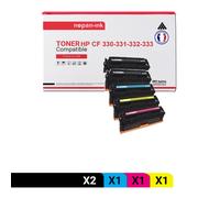 5 Toner pour HP CF330X 654X (x2) + CF331A 654A + CF333A 654A + CF332A 654A Black x2 + Cyan + Magenta + Jaune BK:20500 CMY:15000 Pages avec P Color LaserJet Enterprise M651dn P Color LaserJet Enterpris