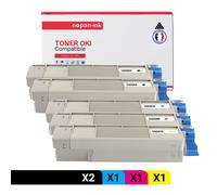 TONER 43865724 43865724 Noir x2 + Cyan + Magenta + Jaune x 5 Compatible pour OKI- OKI C 5850 OKI C 5850 DN OKI C 5850 N OKI C 5850 Series OKI C 5950