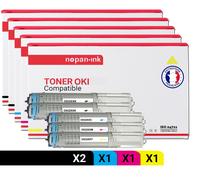 NOPAN-INK - x5 Toners - 46490608 (Noir x2 + Cyan + Magenta + Jaune) - Compatible pour OKI