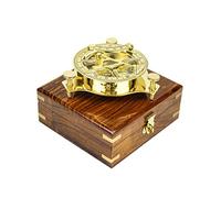 5" Triangular Beautiful Nautical Sundial Compass with Level Meter Encased in Genuine Rosewood Anchor Inlaid Case | Maritime Decor Gifts | Nagina International (Polished Brass)