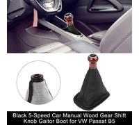5 Vitesse Pommeau de Levier de Vitesse Manual Motif Acajou avec Soufflet Simili Cuir pour VW Passat B5