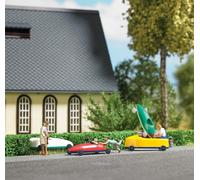 5 Voitures Soapbox Et 2 Figurines HO/OO Échelle Busch 7944