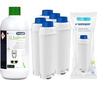 5 × Wessper AquaLunga filtre + détartrant pour machines à café Delongi 500 ml