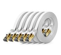 5 x 1 m Flat Copper Gigabit CAT8 Ethernet LAN Cable (40 Gbps)-Long Thin Flat Cable for Installation and Connection-RJ45 Connector Compatible CAT6/CAT7/CAT8-White