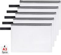 5 X A3 Pvc Zip Document Folder,Pack Of 5,Wallet,Zip File Bag,Storage Bags For Office Items,Travel Accessories (Black Zipper)
