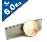 5 x Aimant rectangulaire Néodyme Bloc magnétique - 40x3x12mm - Néodyme N42 (NdFeB) Nickelé - Force 6 kg - 5 pièces - Parallélépipède magnétique - Aimants super puissants pour l'industrie et la maison