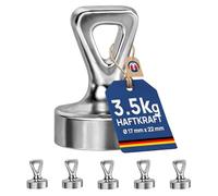 5 x Aimants de bureau en Néodyme avec œillet Ø 17 x 22 mm - ARGENT - Force d'adhérence 3,5 kg - 5 pièces - Aimants puissants pour Tableau d'affichage Réfrigérateur Tableaux magnétiques Tableaux blancs