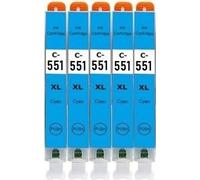 5 x Druckerpatrone compatible avec Canon CLI-551 Cyan XL pour Pixma IP7250, IP8750, IX6850, MG5450, MG5550, MG5650, MG5655, MG6350, MG6450, MG6650, MG7150, MG7550, MX725, MX925