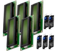 5 x Green LCD HD44780 Display Module 16x2 with I2C Interface 2x16 Characters Black Color Compatible with Arduino and Raspberry Pi Including E-Book!