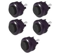 5 x interrupteur à bouton diamètre 18 mm, fonction ON-OFF, bouton noir, unipolaire, 2 positions, rond, trou 16 mm, fixation à vis avec virole, panneau 12 V 220 V 1 A, contacts à souder, clic