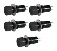 5 x interrupteur à bouton-poussoir diamètre 18 mm, fonction ON-OFF, bouton noir, unipolaire, 2 positions, rond, trou 12 mm, fixation à vis, par panneau, portée 12 V 220 V 230 V 1 A, contacts à souder