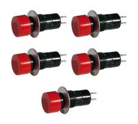 5 x interrupteur à bouton-poussoir diamètre 18 mm, fonction ON-OFF, bouton rouge, unipolaire, 2 positions, rond, trou 12 mm, fixation à vis, par panneau, portée 12 V 220 V 230 V 1 A, contacts à souder