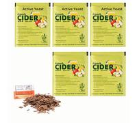 5 x Levure de Cidre Français 8g/25L + Copeaux de Chêne Français 20g - Levure pour la Fermentation du Cidre, Levure pour Pomme et Poire, Levure de Vin