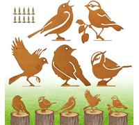 5 X Outdoor Garden Deco Rusty Birds With Screw,Metal Outdoor Garden Deco For Gardens,Terraces,Yards,Parks,Tree Branches