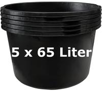 5 x seau à mortier rond 65 litres noir