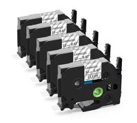 5 x Upwinning Tze-131 12mm x 8m Clear Ruban, Compatible avec Brother Ptouch TZe131 TZ 131 12mm 0,47 Noir sur Transparent Ruban pour Brother P-touch H107B H100LB E110 H200 H110 P300BT H108
