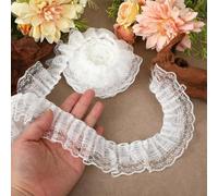 5 Yards Dentelle Froncée à Volants, Ruban Gaze Maille Plissée, Ruban en Dentelle, pour Couture Robe Mariée, Décoration DIY