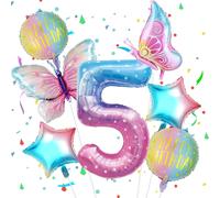 5 Year Birthday Balloon Gradient Stars, 7Pcs Birthday Balloon Set With Large Foil Balloon Number 5, 40 Inches Balloons, Balloon 5 Year Decoration Birthday Flying Thanks To Helium