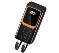 50 000 mAh Power Bank avec câble intégré : batterie externe à charge rapide de 22,5 W avec grande capacité, chargeur portable avec lampe de poche LED et 7 sorties et 3 entrées - Noir MP3 6 Go