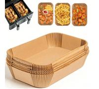 50/100/200 pièces Papier sulfurisé rectangulaire jetable brun pour friteuse à air, papier pour friteuse à air de forme rectangulaire, papier de cuisson anti-adhésif pour friteuse à air, plateau alimen