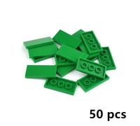 50-100 Pièces Carrelage Plat 2x2 2x4 Bricolage Éclairer Plastique Bloc De Construction Lisse Briques Compatible Toutes Les Marques Assembler Des Particules - Type 50pcs Green