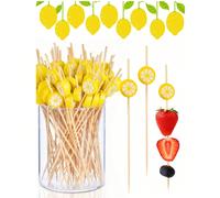 50/100 pièces Ensemble de cure-dents à thème citron, parfait pour les amuse-gueules. Fabriqué en cure-dents de bambou de 4,7 pouces, idéal pour les fêtes d'été, les rassemblements de vacances, les cél