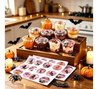 50/100 pièces Tasses d'affichage de desserts d'Halloween, tasses à gâteau réutilisables avec couvercles pour infusion à froid, yaourt, lait de coco, gelée, flocons d'avoine, tasses à yaourt incassable