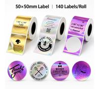 50*50mm 140 pièces/Rouleau Autocollants Thermiques Auto-Adhésifs Convenant pour Phomemo M220/M110/M108, Papier Étiquette Thermique Holographique Laser Carré et Rond Coloré 1 rouleau violet,1 rouleau d