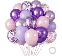 50/60 Multi-Coloured Balloon, Green, Gold, Pastel, Rainbow Balloons, Glitter Balloons For Birthday, Wedding, Baby Shower (Purple, Lavender, Pink, 60)
