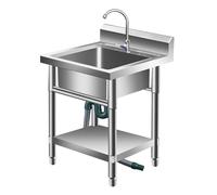 50/60cm Evier Utilitaire Acier Inox pour L'extérieur，Commercial Évier de Restaurant，Évier de Jardin pour Buanderie Jardin Garage(60cm/24inch)