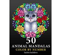 50 Animal Mandalas: Color by Number Coloring Book for Adults features Floral Mandalas, Geometric Patterns, Swirls, Wreath, Wild Creatures for Stress Relief and Relaxation