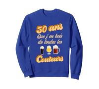 50 Ans Anniversaire Bière Apéro Bières cinquantaine Humour Sweatshirt, Unisexe pour Adultes, Bleu Royal, XL