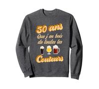 50 Ans Anniversaire Bière Apéro Bières cinquantaine Humour Sweatshirt, Unisexe pour Adultes, Chiné Foncé, M