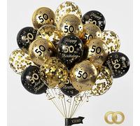 50 Ans Décoration Anniversaire, 15pcs Noir Or, Kit Ballon Anniversaire, Decoration pour 50 Ans Homme Femme Garçon Fille
