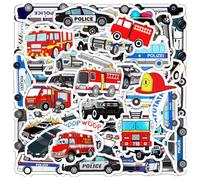 50 autocollants de voiture de police, 50 autocollants de camion de pompiers, autocollants de voiture de police de dessin animé, autocollants de graffiti pour enfants, de vélos et de guitare