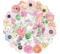50 autocollants fleurs, autocollants vinyles imperméables pour ordinateur portable, bouteille d'eau, planche à roulettes, bagage, valise, journal, album photo, téléphone, bloc-notes