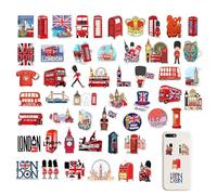 50 autocollants Londres - Drapeau britannique Londres rouge | Autocollant de bus pour ordinateur portable, vinyle, convient pour tasse d'eau, valise, sacs de fenêtre, autocollants décoratifs