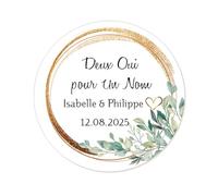50 Autocollants Mariage PERSONNALISÉS - Deux Oui pour Un Nom Étiquette adhésive rond 40MM Cadeau d’invité Joints d'enveloppe pour dragées réception mariés Merci cartes -Rd 615 (07 planter)