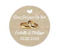 50 Autocollants Mariage PERSONNALISÉS - Deux Oui pour Un Nom Étiquette adhésive rond 40MM Cadeau d’invité Joints d'enveloppe pour dragées réception mariés Merci cartes -Rd 615 (03 toile de jute)