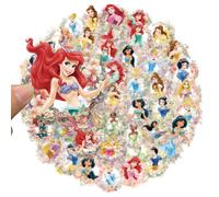 50 autocollants transparents de fleurs de princesse Disney, autocollants mignons de dessins animés Rapunzel Ariel Belle, pour ordinateur portable, bagages, téléphone, pack d'autocollants en PET 50PCS