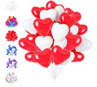 50 Ballons Cœur Rouge et Blanc, 10 Pouces en Latex, Helium, Romantique pour Engagement, Mariage, Valentine, Anniversaire et Fête Décoration