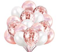 50 Ballons Rose Gold et Blanc - 40 Rosegold, 10 Transparents Avec Confettis Rose Or - Pour Deco Anniversaire, Fête Mariage et Baby Shower