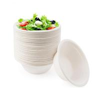 50 Bol en Canne à Sucre,Bols Jetables 350ml,Bol en Carton Blanc,Biodégradable,Compostable Vaisselle Jetable Canne à Sucre Bols en Papier pour Fêtes,Pique-niques,Maison les Aliments Chauds et Froids