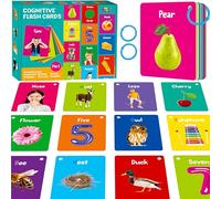 50 Cartes Flash d'apprentissage précoce, Cartes Double Face 7 en 1 - Alphabet, Chiffres, Aliments, Animaux, Formes, Couleurs avec 2 Anneaux refermables, Outil d'apprentissage pour Les Tout-Petits