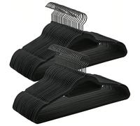 50 Cintres en velours, Antiglisse, avec barre à cravate et Crochet Pivotant à 360°, Épaisseur 0,6 cm, Gain de place, Longueur 43,5 cm, Noir d'encre Noir