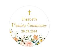 50 colombe Ma Première Communion Autocollants personnalisés Etiquettes Baptême adhésives Stickers pour Fête Merci cadeaux invités - Rd 612 (02 bouquet)